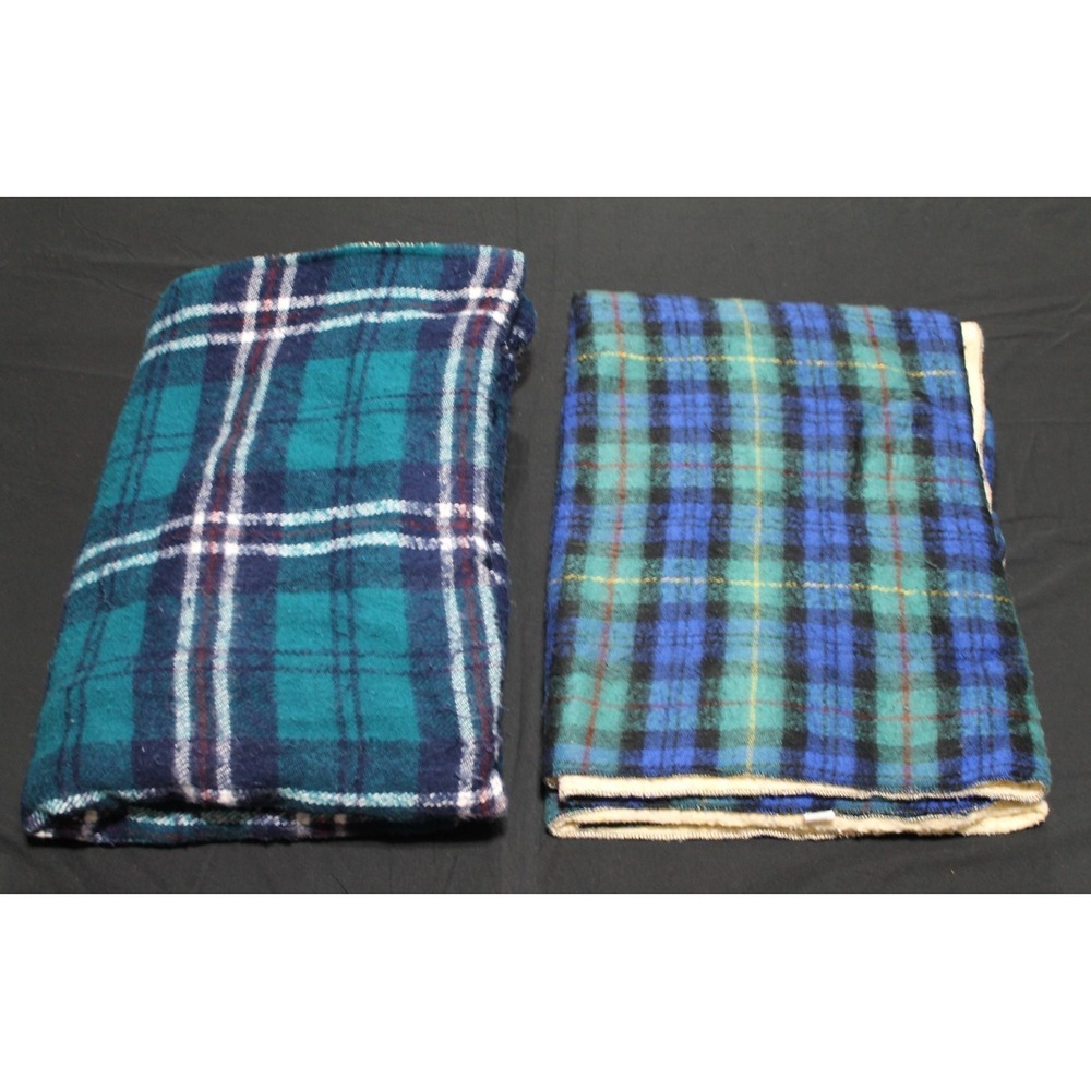 2 Vintage Plaid Blankets Sherpa Tennessee Woolen Mills Made in USA 50x68 47x64
